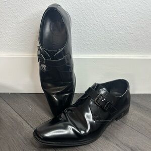 Versace Collection Mens Black Monk Strap Dress Shoes Size 42 Buckle Formal